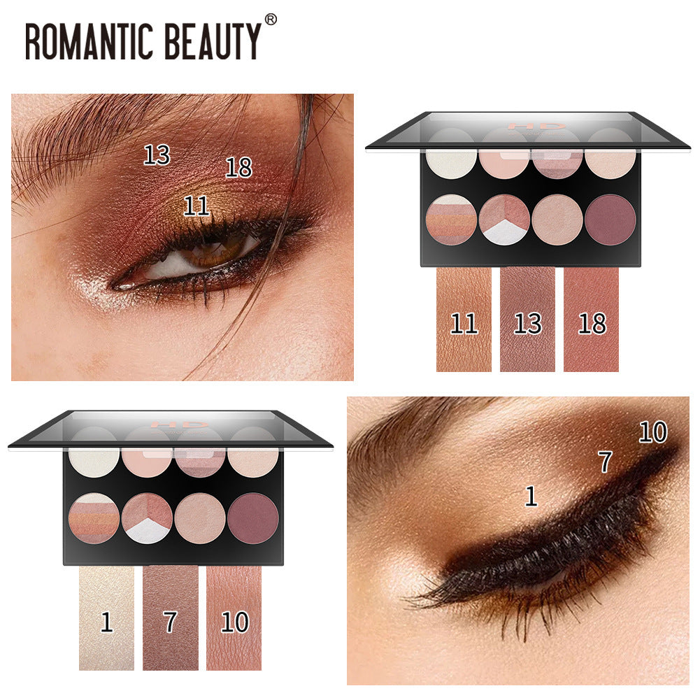 Romantic Beauty 8 Color Eyeshadow Palette with Pearl Matte Finish Shades