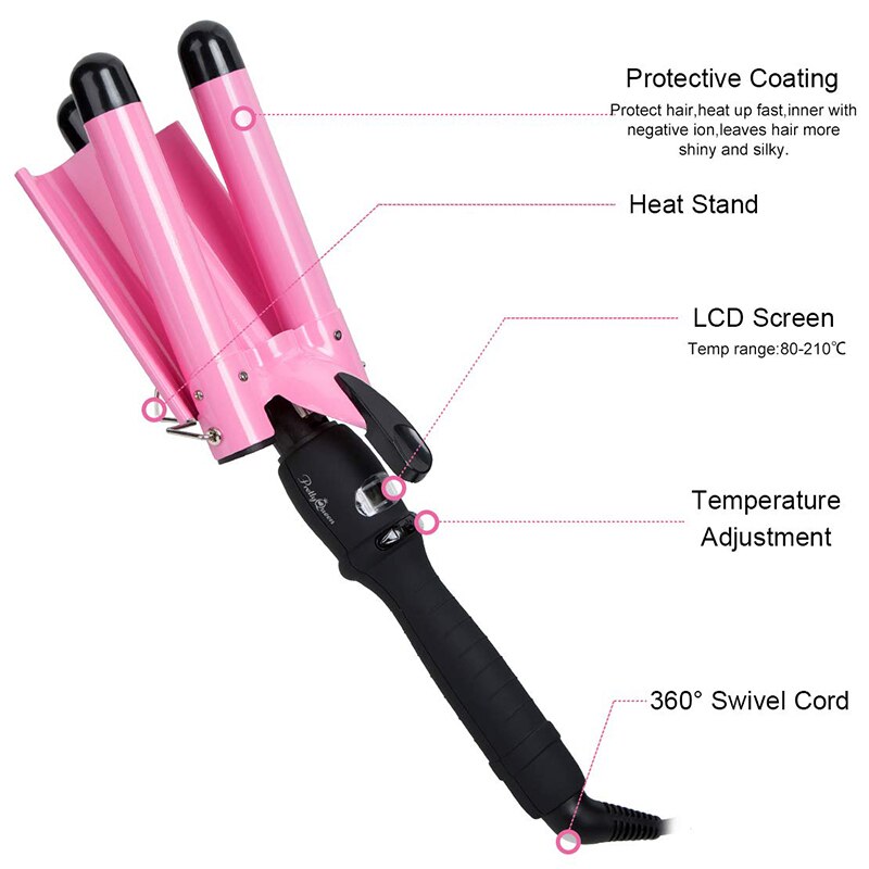 LED Ceramic Triple Barrel Hair Curler for Waves and Stylish Curls