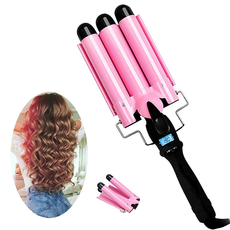 LED Ceramic Triple Barrel Hair Curler for Waves and Stylish Curls