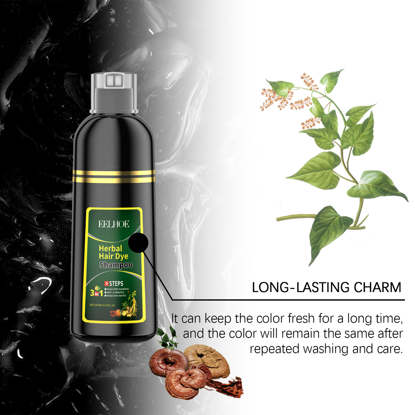 Plant Black Hair Shampoo with Extracts for Refreshing Color Care Treatment